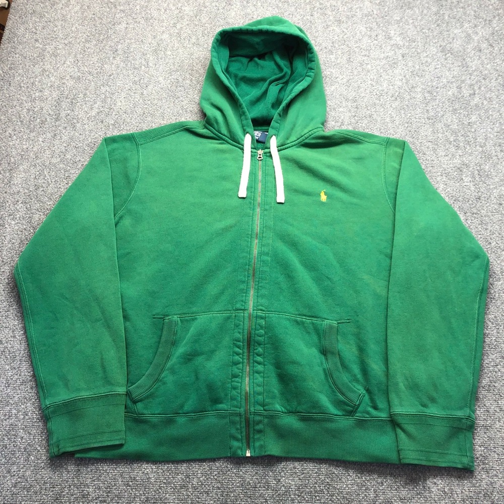 Polo Ralph Lauren Mens XXL Green Full Zip Hoodie Waffle Lined Yellow Pony Logo